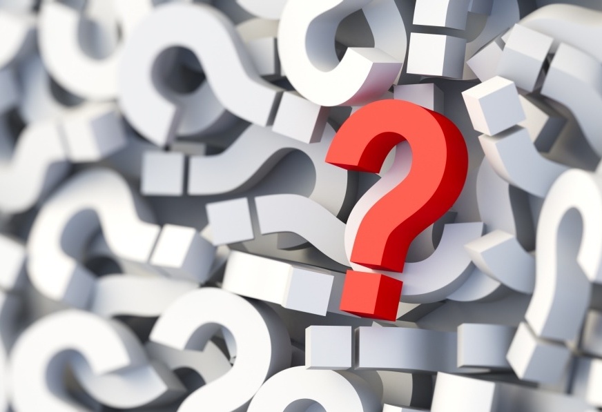 Red question mark on a background of white signs. 3D Rendering